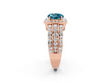 Rose gold Round Cut Halo Blue Topaz Ring with Split Shank and Four-Prong Setting_2