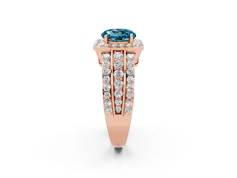 Rose gold Round Cut Halo Blue Topaz Ring with Split Shank and Four-Prong Setting_2