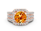 Rose gold Round Cut Halo Citrine Ring with Split Shank and Four-Prong Setting