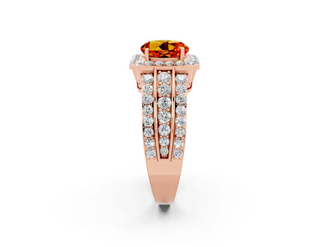 Rose gold Round Cut Halo Citrine Ring with Split Shank and Four-Prong Setting_2