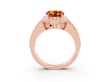 Rose gold Round Cut Halo Citrine Ring with Split Shank and Four-Prong Setting_3
