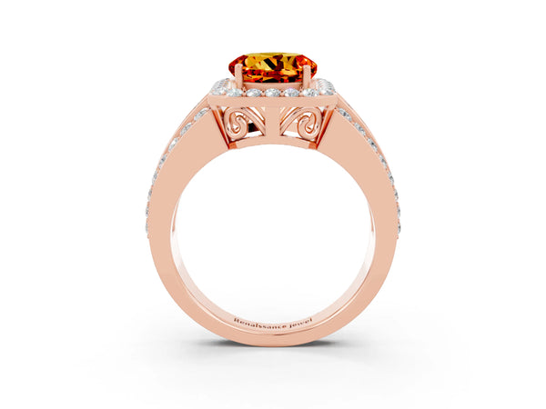 Rose gold Round Cut Halo Citrine Ring with Round  Split Shank and Prong Setting
