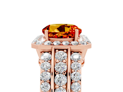 Rose gold Round Cut Halo Citrine Ring with Split Shank and Four-Prong Setting_5