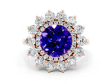 Rose gold Round Cut Halo Cluster Diamond Ring with Pave Band and Four-Prong Setting