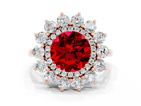 Rose gold Round Cut Halo Cluster Diamond Ring with Pave Band and Four-Prong Setting