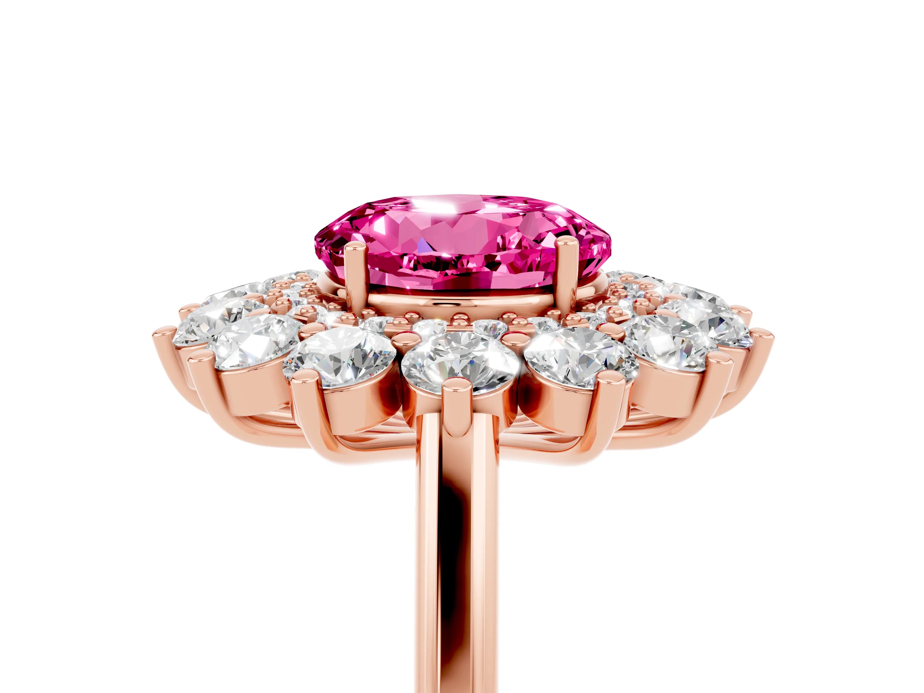 Rose gold Round Cut Halo Cluster Diamond Ring with Pave Band and Four-Prong Setting_11
