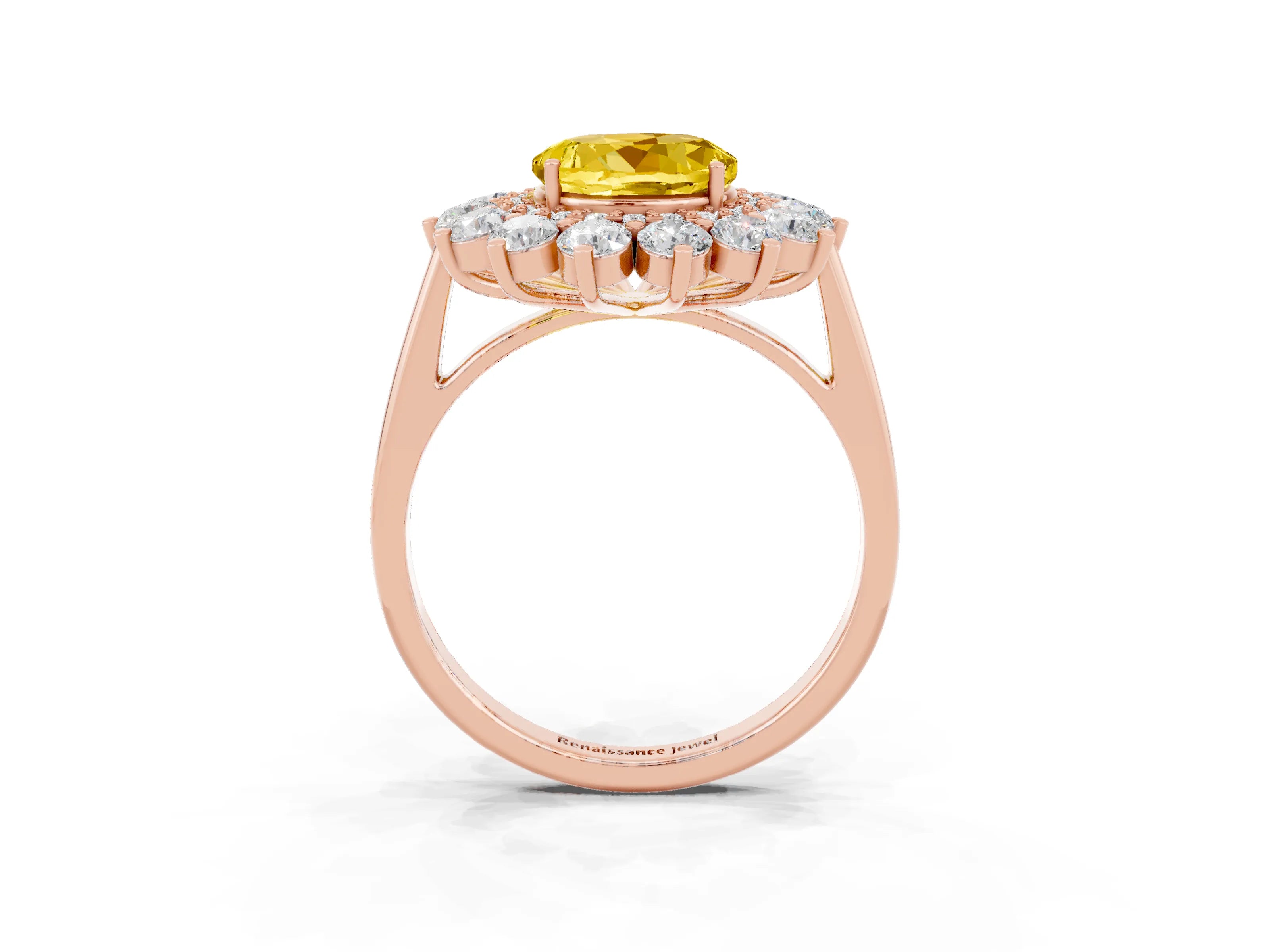 Rose gold Round Cut Halo Cluster Diamond Ring with Pave Band and Four-Prong Setting_11