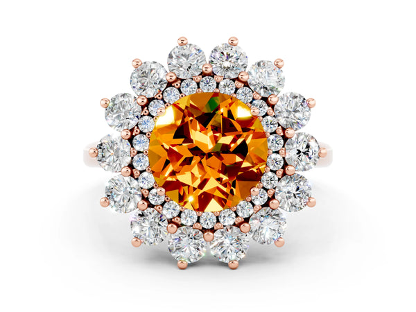 Rose gold Round Cut Citrine Floral Double Halo Engagement Ring with Prong Setting