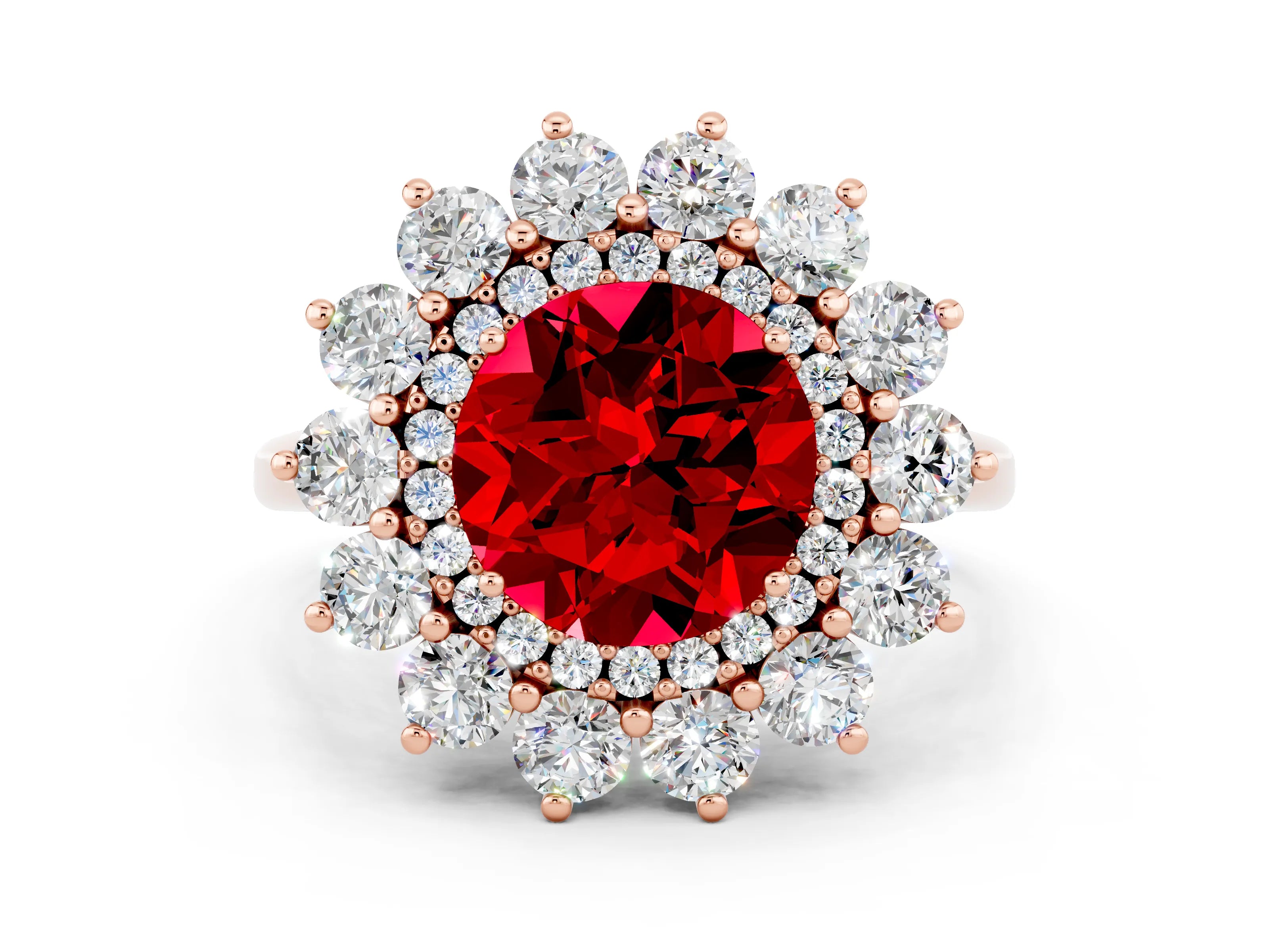 Rose gold Round Cut Halo Cluster Diamond Ring with Pave Band and Four-Prong Setting_12