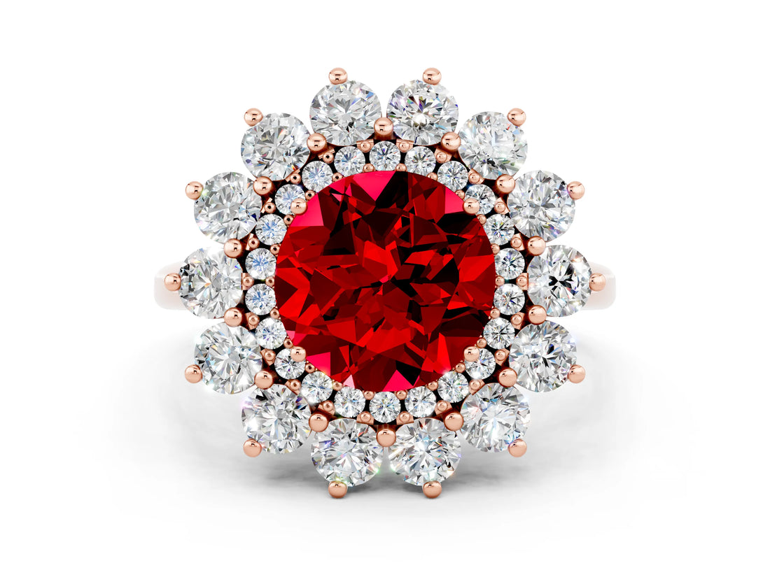 Rose gold Round Cut Halo Cluster Diamond Ring with Pave Band and Four-Prong Setting_12