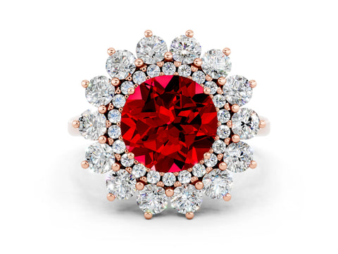 Rose gold Round Cut Halo Cluster Diamond Ring with Pave Band and Four-Prong Setting_12