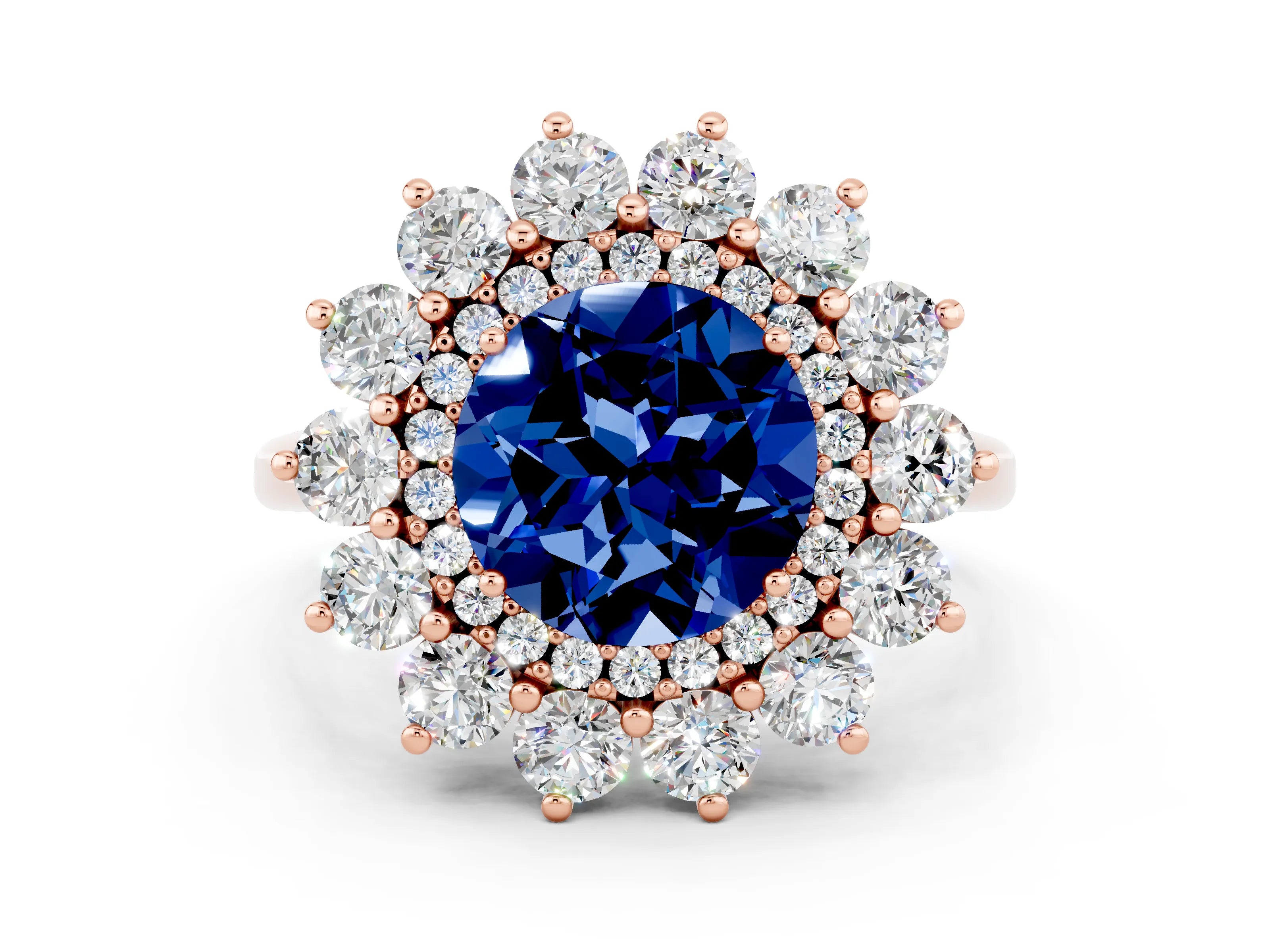 Rose gold Round Cut Halo Cluster Diamond Ring with Pave Band and Four-Prong Setting_12
