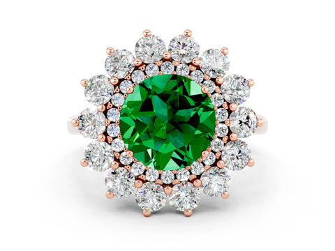 Rose gold Round Cut Halo Cluster Diamond Ring with Pave Band and Four-Prong Setting_12