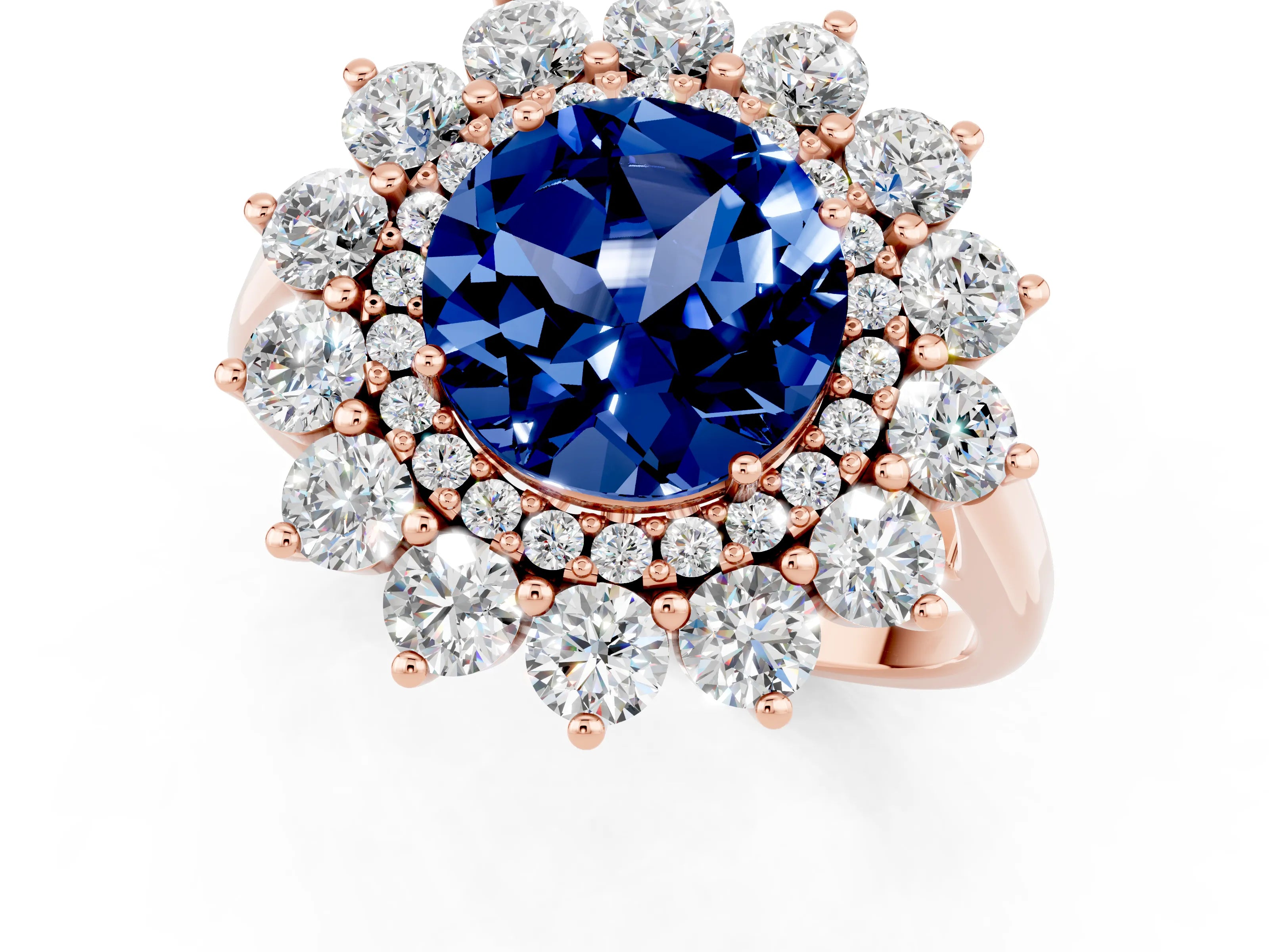Rose gold Round Cut Halo Cluster Diamond Ring with Pave Band and Four-Prong Setting_13