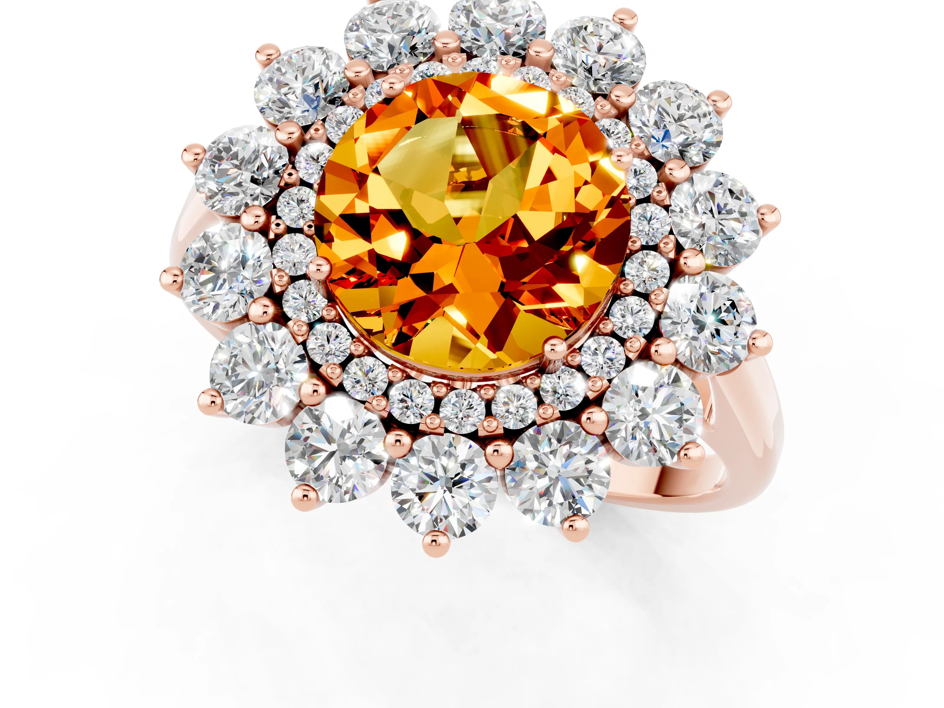 Rose gold Round Cut Halo Cluster Diamond Ring with Pave Band and Four-Prong Setting_13
