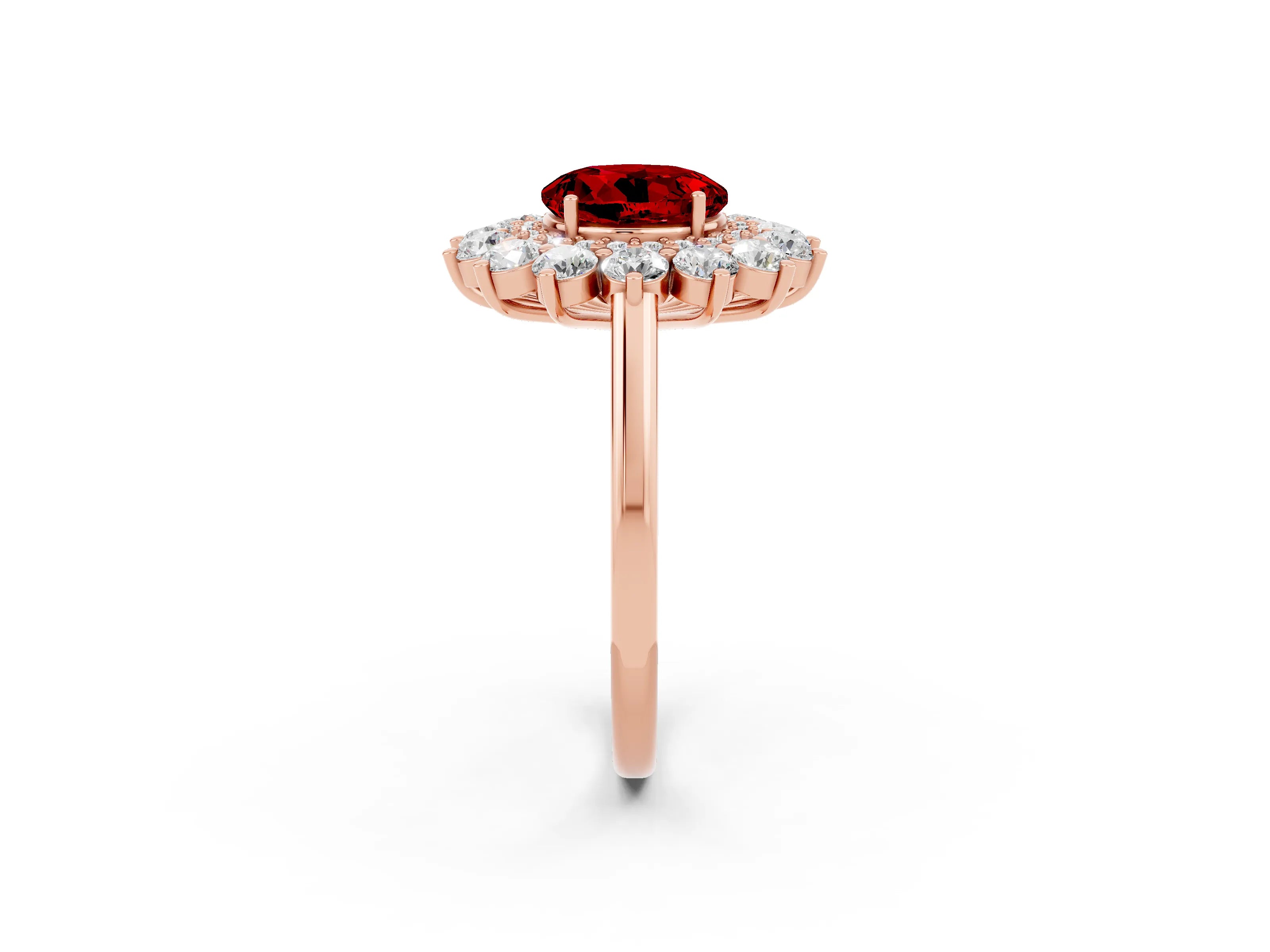 Rose gold Round Cut Halo Cluster Diamond Ring with Pave Band and Four-Prong Setting_14