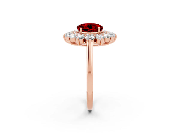 Rose gold Round Cut Ruby Floral Double Halo Engagement Ring with Prong Setting