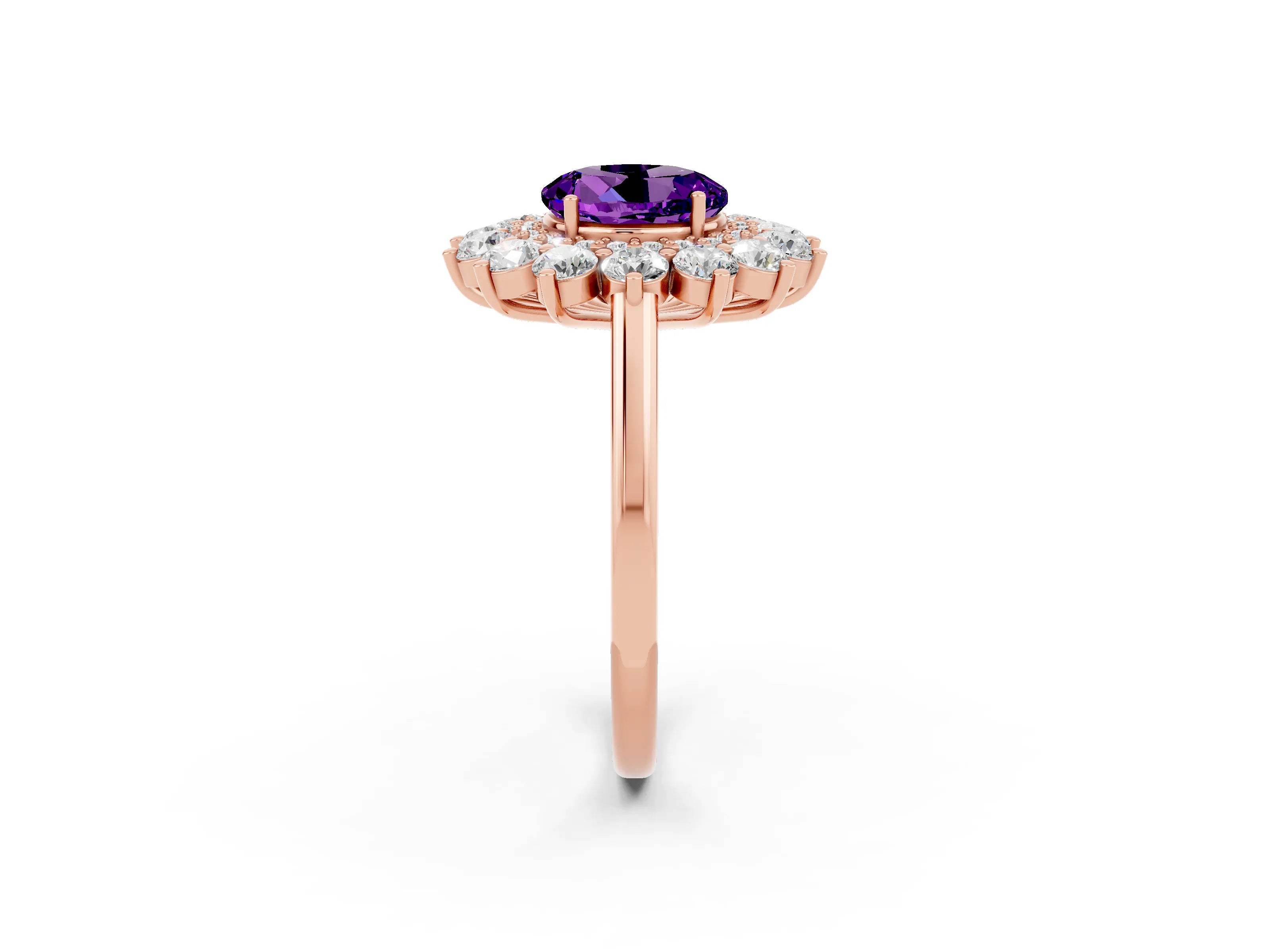 Rose gold Round Cut Halo Cluster Diamond Ring with Pave Band and Four-Prong Setting_14
