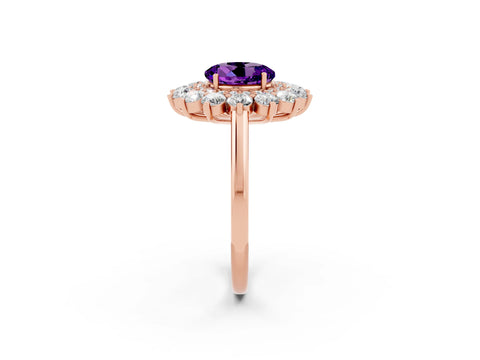 Rose gold Round Cut Halo Cluster Diamond Ring with Pave Band and Four-Prong Setting_14
