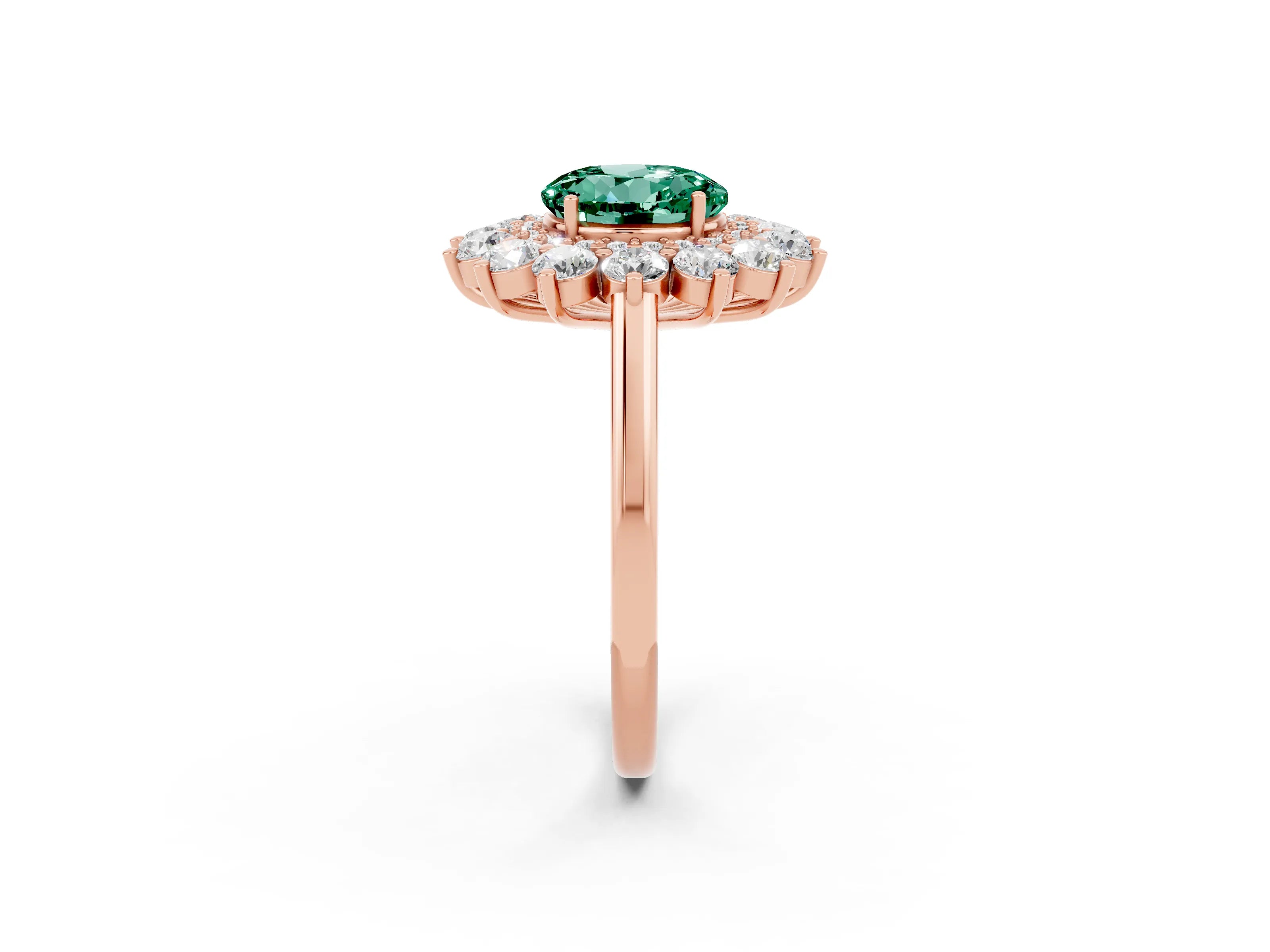 Rose gold Round Cut Halo Cluster Diamond Ring with Pave Band and Four-Prong Setting_14