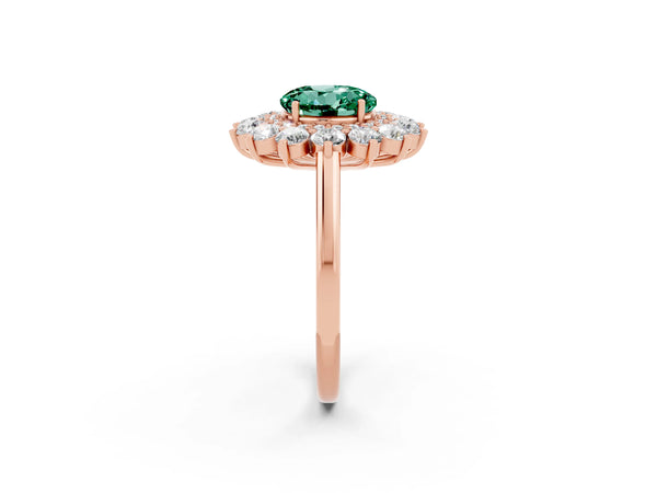 Rose gold Round Cut Green Sapphire Floral Double Halo Engagement Ring with Prong Setting