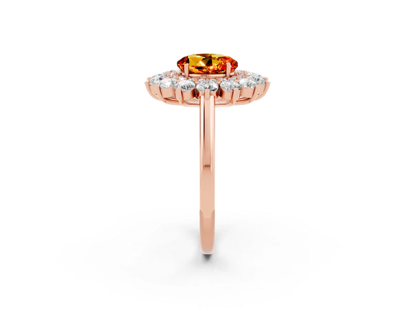 Rose gold Round Cut Citrine Floral Double Halo Engagement Ring with Prong Setting