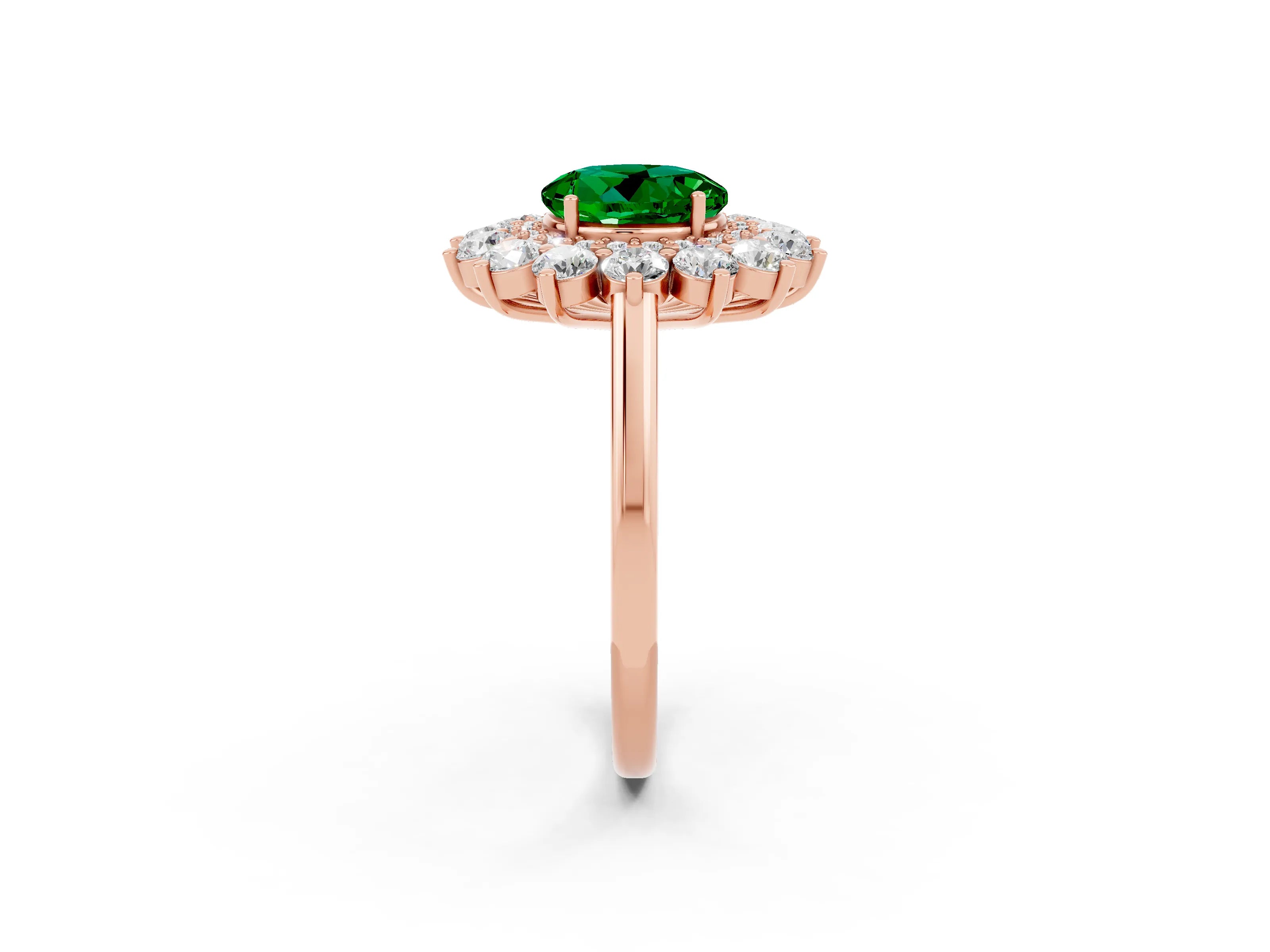 Rose gold Round Cut Halo Cluster Diamond Ring with Pave Band and Four-Prong Setting_14