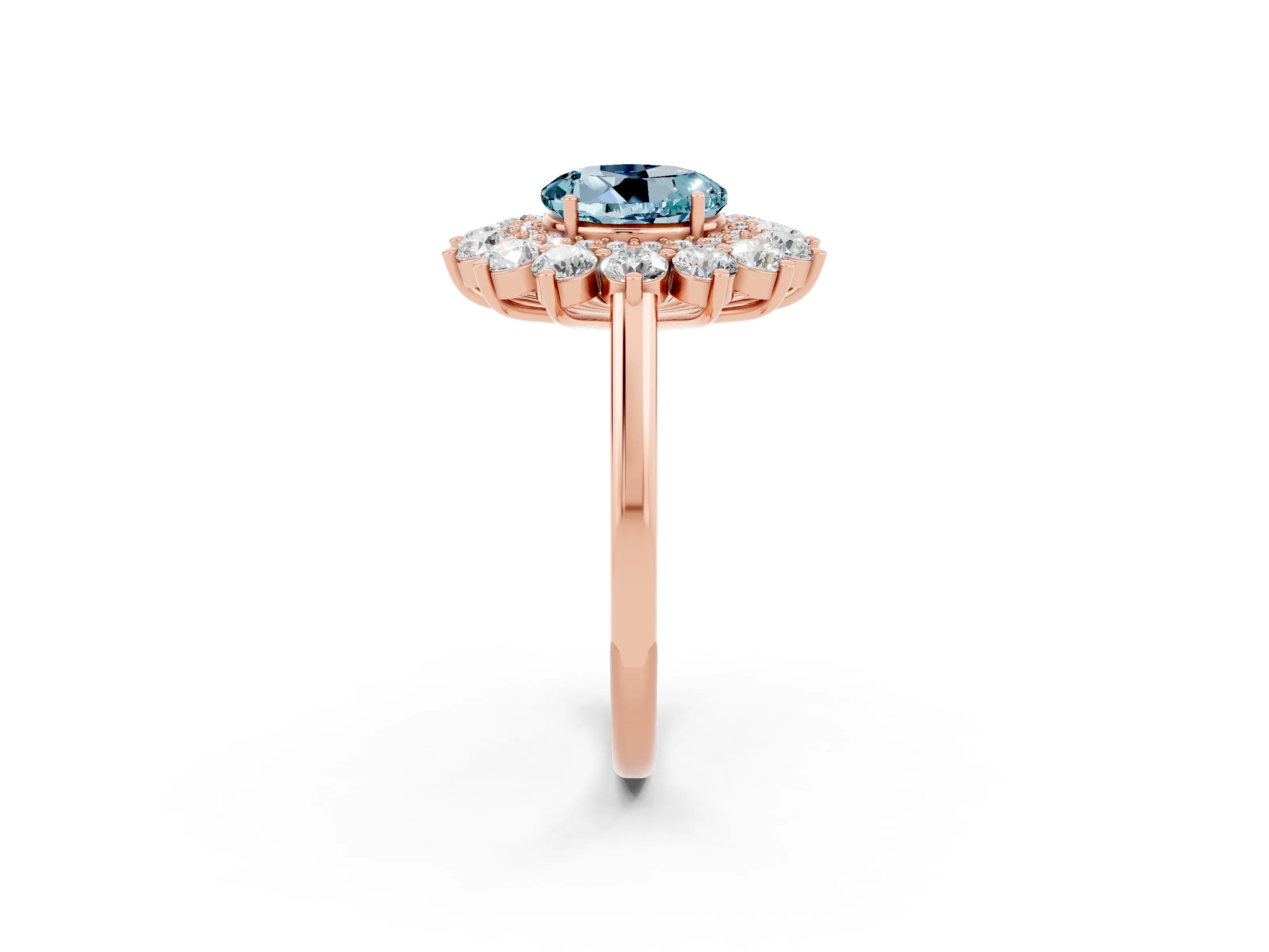 Rose gold Round Cut Halo Cluster Diamond Ring with Pave Band and Four-Prong Setting_14