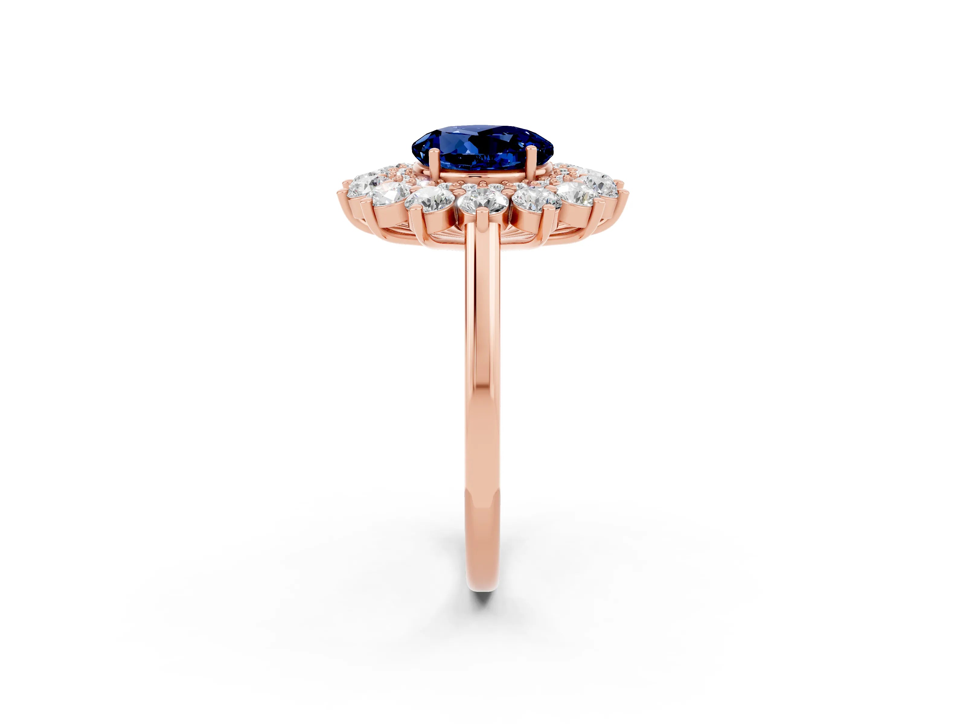 Rose gold Round Cut Halo Cluster Diamond Ring with Pave Band and Four-Prong Setting_14