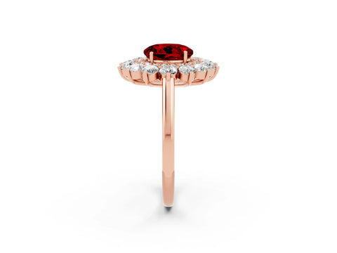 Rose gold Round Cut Halo Cluster Diamond Ring with Pave Band and Four-Prong Setting_14