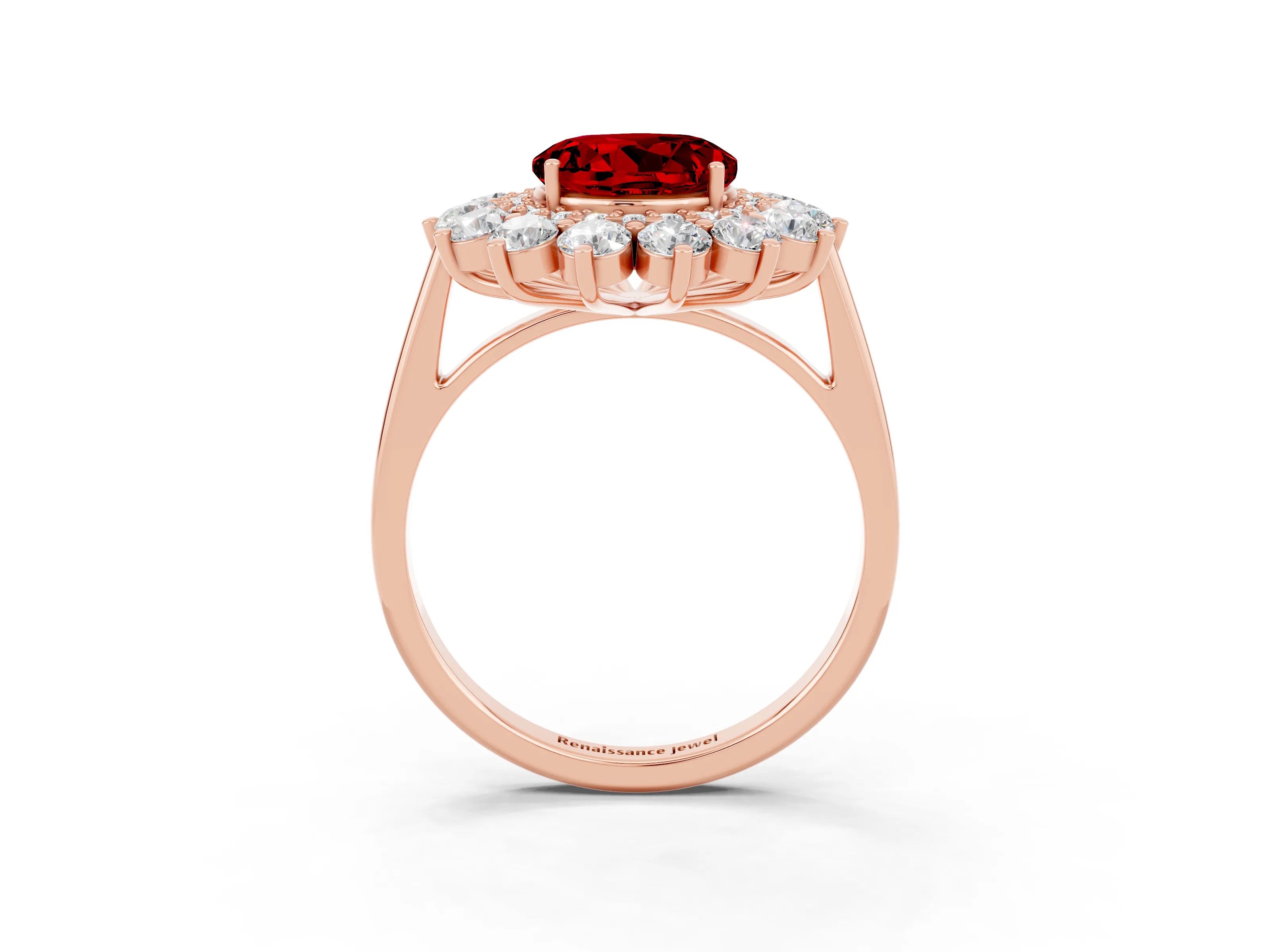 Rose gold Round Cut Halo Cluster Diamond Ring with Pave Band and Four-Prong Setting_15