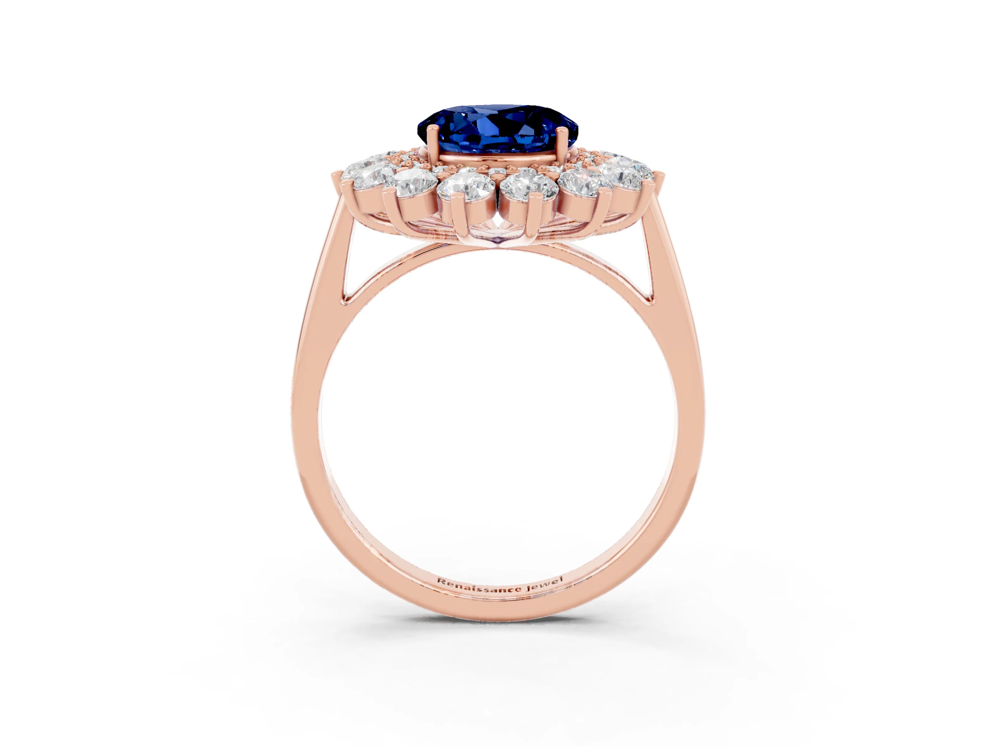 Rose gold Round Cut Halo Cluster Diamond Ring with Pave Band and Four-Prong Setting_15