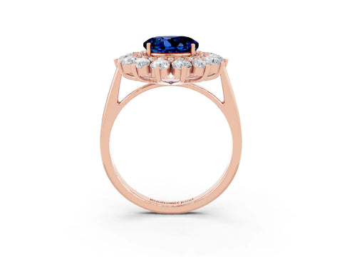 Rose gold Round Cut Halo Cluster Diamond Ring with Pave Band and Four-Prong Setting_15