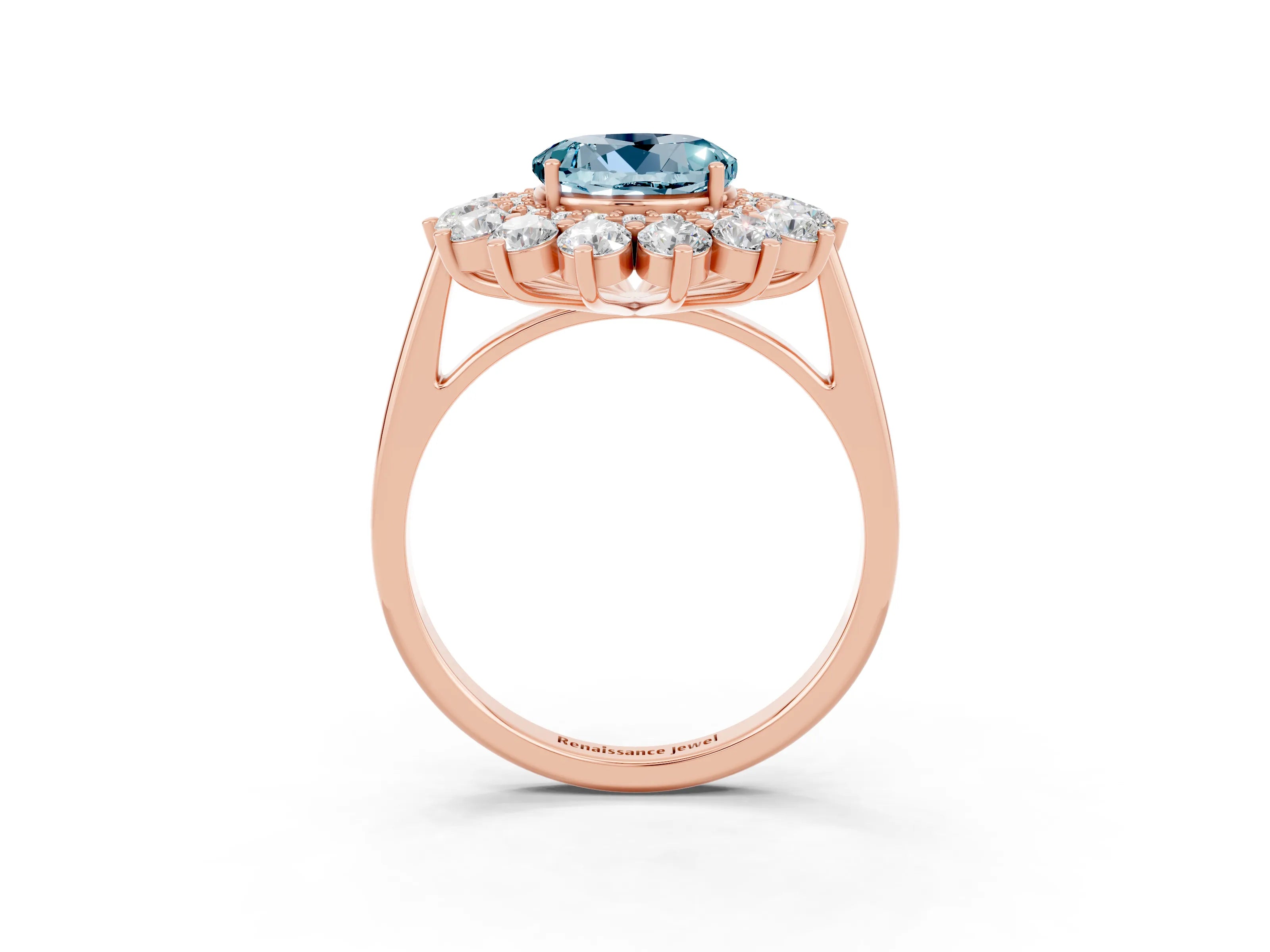 Rose gold Round Cut Halo Cluster Diamond Ring with Pave Band and Four-Prong Setting_15