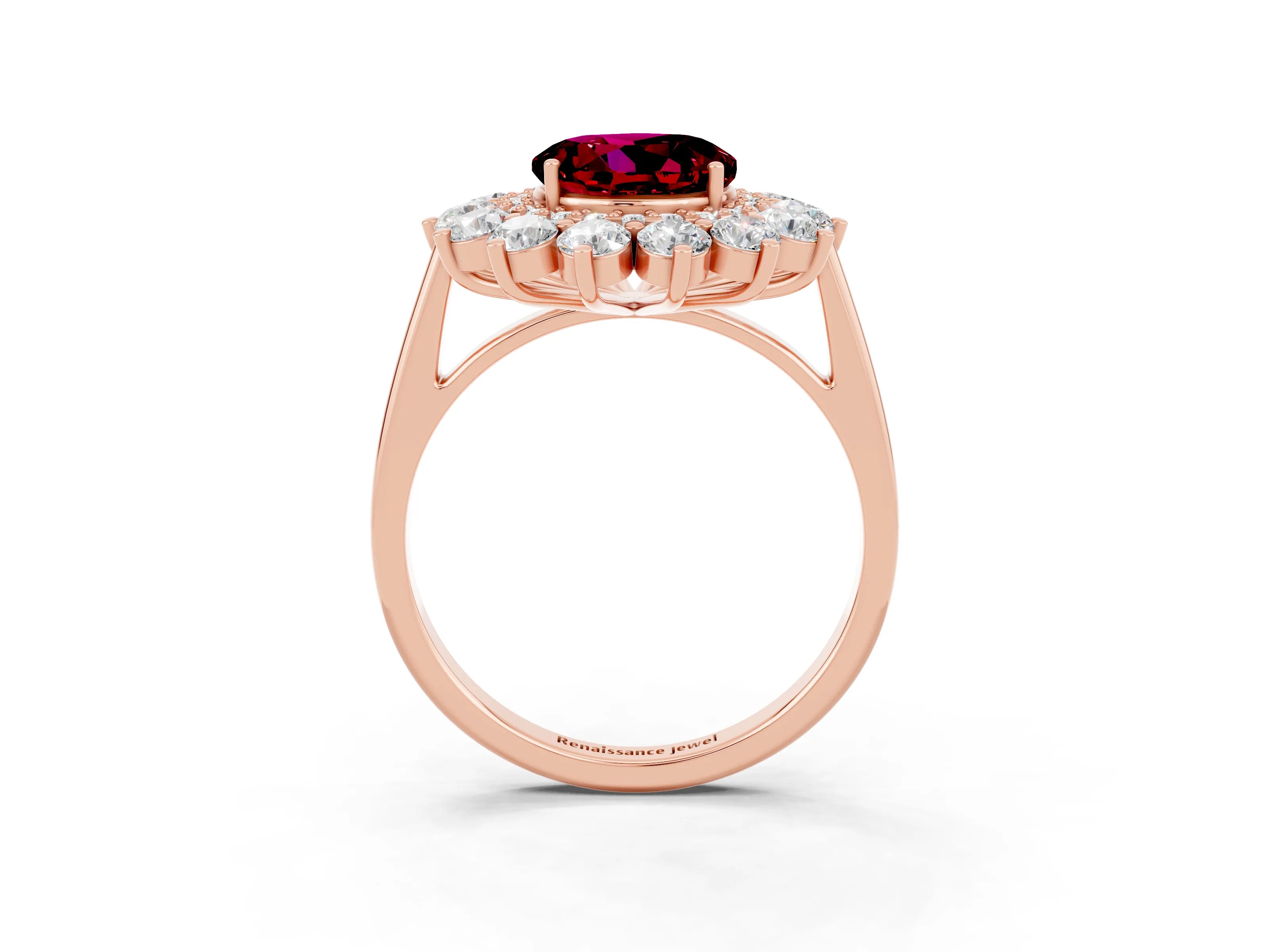 Rose gold Round Cut Halo Cluster Diamond Ring with Pave Band and Four-Prong Setting_15