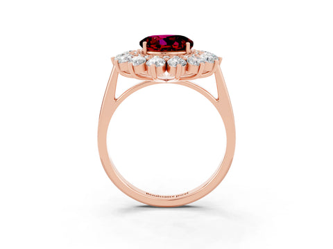 Rose gold Round Cut Halo Cluster Diamond Ring with Pave Band and Four-Prong Setting_15
