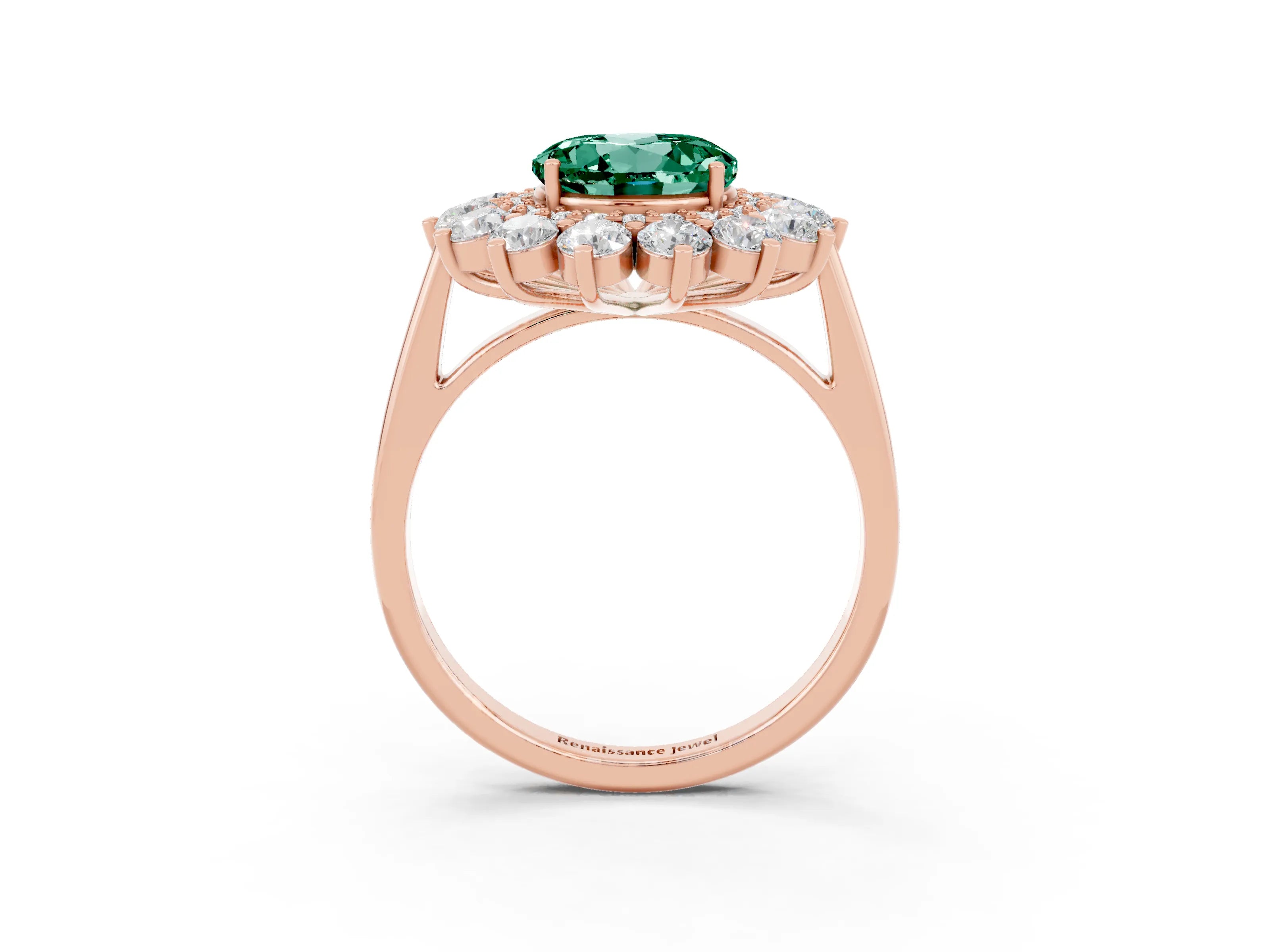 Rose gold Round Cut Halo Cluster Diamond Ring with Pave Band and Four-Prong Setting_15