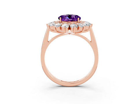Rose gold Round Cut Halo Cluster Diamond Ring with Pave Band and Four-Prong Setting_15