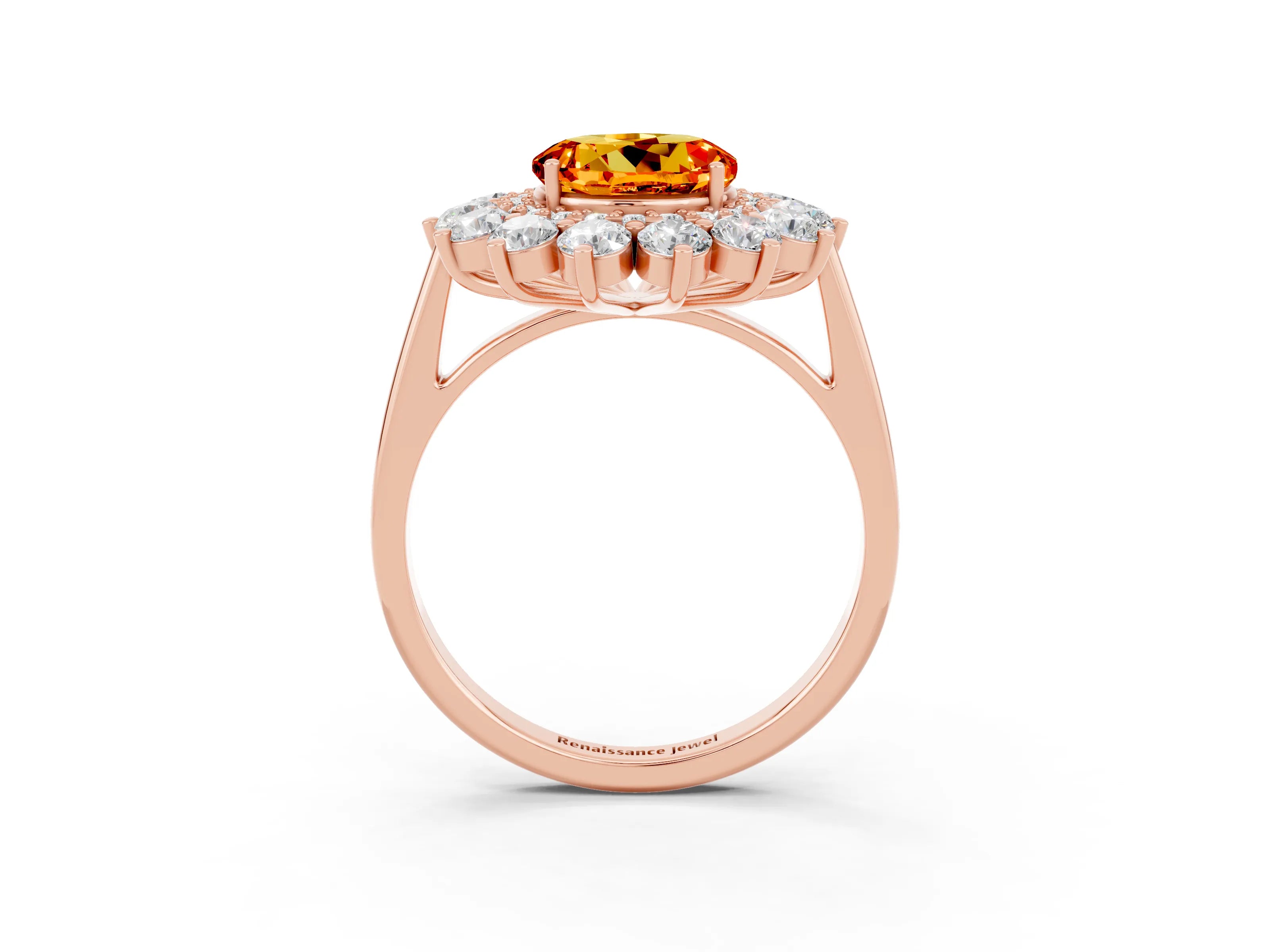 Rose gold Round Cut Halo Cluster Diamond Ring with Pave Band and Four-Prong Setting_15