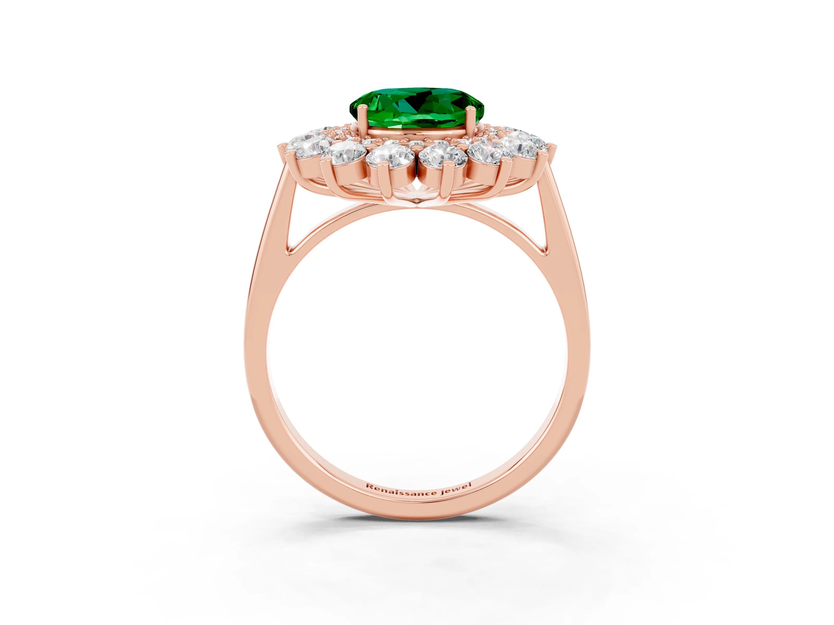 Rose gold Round Cut Halo Cluster Diamond Ring with Pave Band and Four-Prong Setting_15