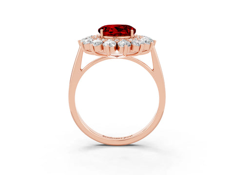 Rose gold Round Cut Halo Cluster Diamond Ring with Pave Band and Four-Prong Setting_15