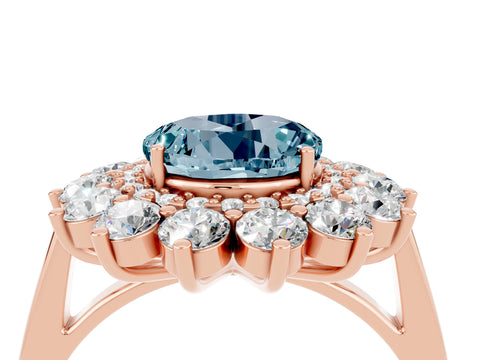 Rose gold Round Cut Halo Cluster Diamond Ring with Pave Band and Four-Prong Setting_16