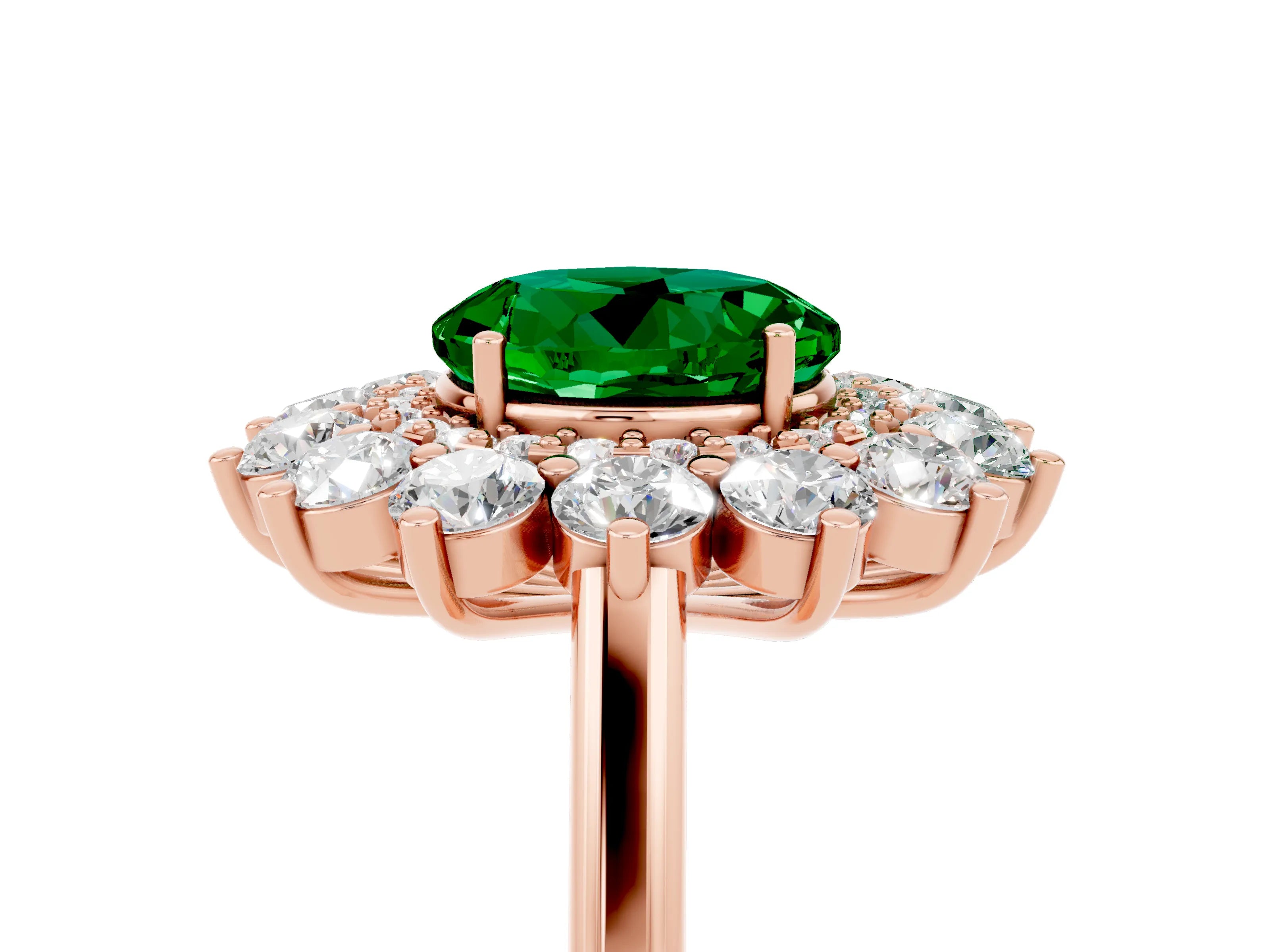 Rose gold Round Cut Halo Cluster Diamond Ring with Pave Band and Four-Prong Setting_17