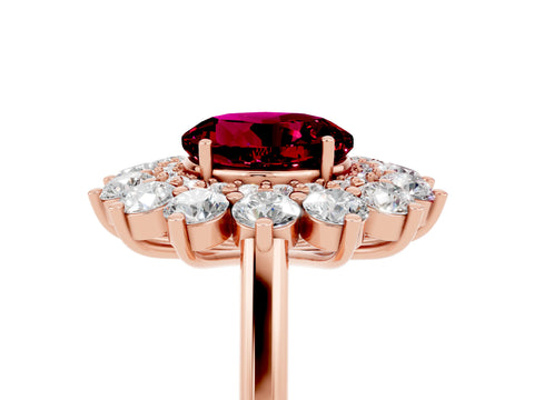 Rose gold Round Cut Halo Cluster Diamond Ring with Pave Band and Four-Prong Setting_17