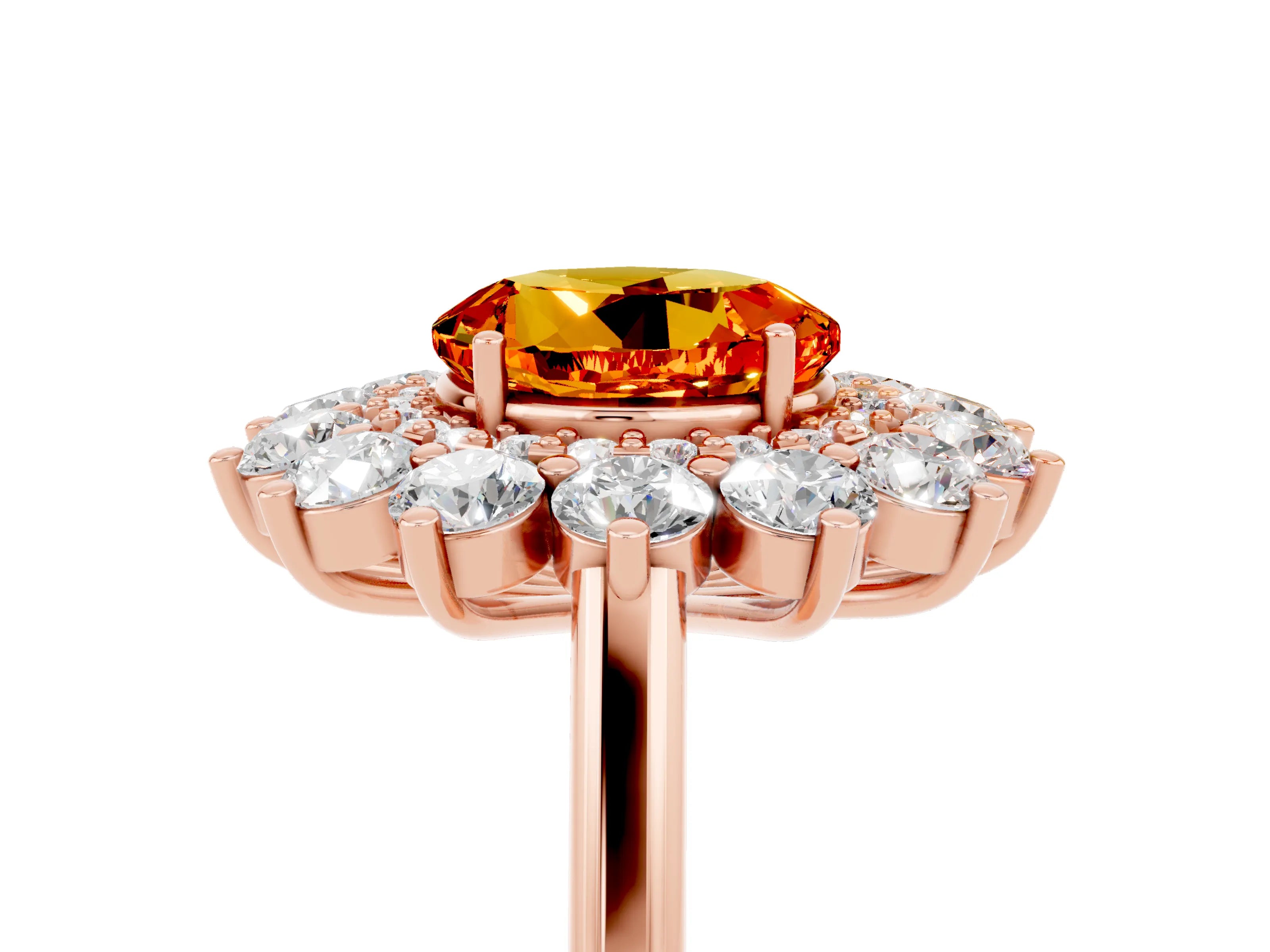 Rose gold Round Cut Halo Cluster Diamond Ring with Pave Band and Four-Prong Setting_17