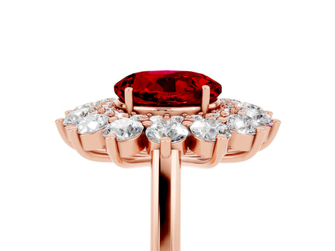 Rose gold Round Cut Halo Cluster Diamond Ring with Pave Band and Four-Prong Setting_17