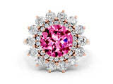Rose gold Round Cut Halo Cluster Diamond Ring with Pave Band and Four-Prong Setting_18