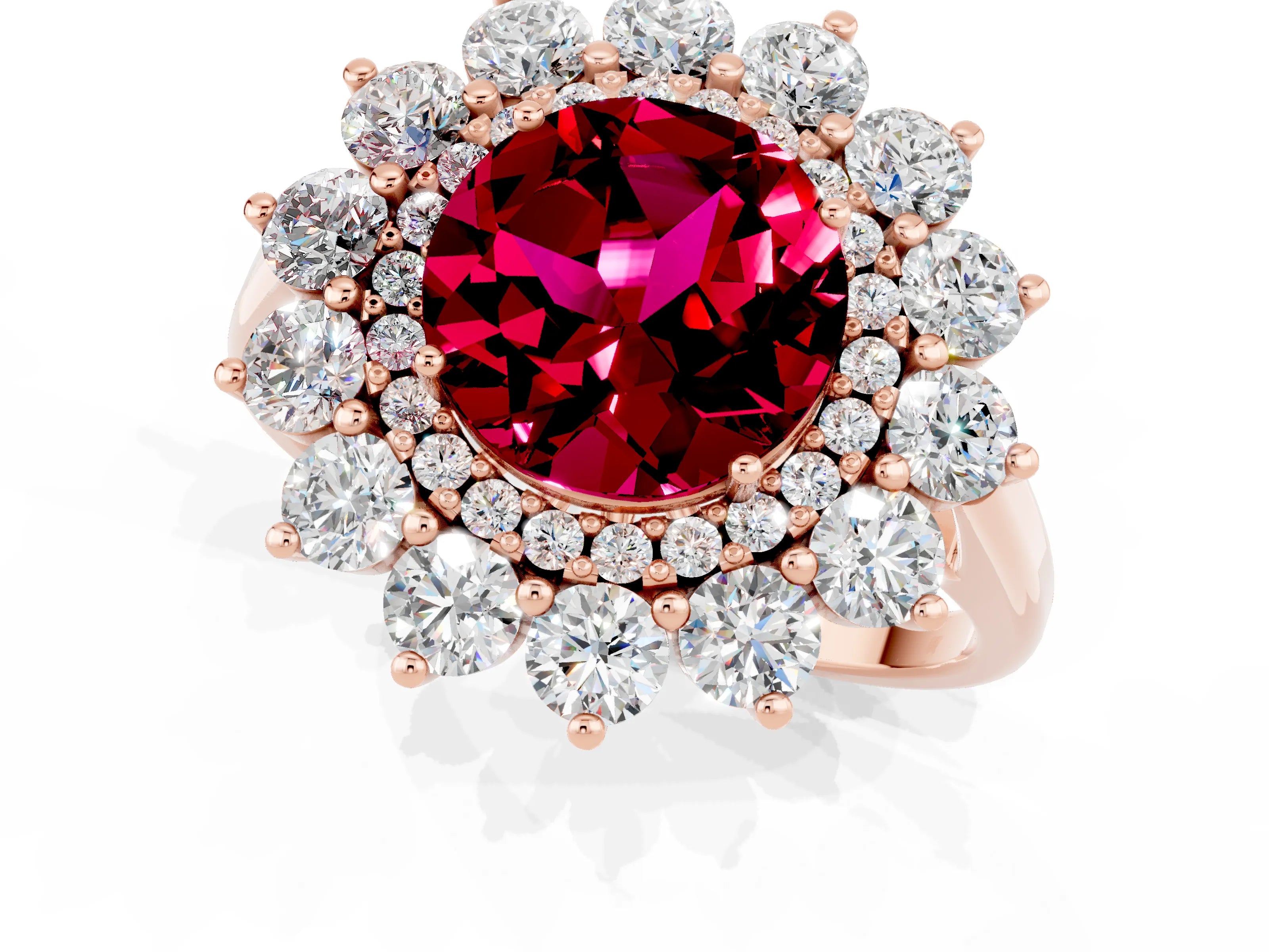 Rose gold Round Cut Halo Cluster Diamond Ring with Pave Band and Four-Prong Setting_1