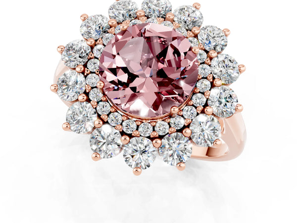 Rose gold Round Cut Halo Cluster Diamond Ring with Pave Band and Four-Prong Setting