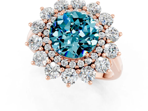 Rose gold Round Cut Halo Cluster Diamond Ring with Pave Band and Four-Prong Setting
